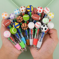 3/5/10Pcs Cute Football, Basketball, Rugby-Shaped Four-Color Ballpoint Pens, Cartoon Multi-Color Mini Short Pens for Notebooks