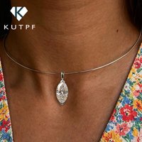 3carat Solitaire Marquise Cut Moissanite Collar Necklace for Women Sparkling Diamond Pendant Omega Neck Chain with Certificate