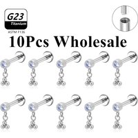 10Pcs/Lot ASTM 16G G23 Titanium CZ Ear Helix Tragus Rook Stud Piercing Lip Labret Bar Welding Beaded Ring Earring Body Jewelry