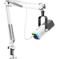 Zestaw mikrofonu do gier FIFINE USB/XLR z gniazdem słuchawkowym/RGB/wysięgnikiem, zestaw mikrofonów dynamicznych do miksera PC PS5/4 AmpliGame White-AM8TW