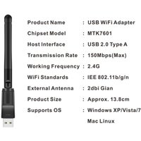 Wi-fi Dongle 150Mbps MT7601 Network Card USB 2.4GHz 150Mbps USB Wifi Adapter LED Light Display Freely-rotating Wifi Receiver