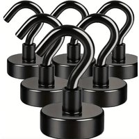 6Pcs Black Magnetic Hook Indoor Hangings, Kitchens, Workplaces, Offices and Garages