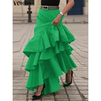 VONDA Women Skirts Elegant Solid Color Party Overskirt 2025 Summer Beach A-Line Ruffled Jupe Casual Loose Bottoms Oversized
