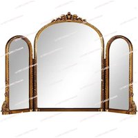 Suitable for Bedroom Vanity Mirror Desktop Desktop Home Folding Three-sided Mirror,Retro Tri-fold Mirror Carved Vanity,