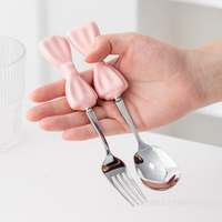 Portable Bow-Shaped Stainless Steel Cutlery Set with Fork Spoon Chopsticks Travel Flatware Set Includes Storage Box