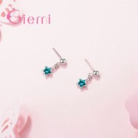 Pretty 925 Sterling Silver Blue Star Crystal Cubic Zircon Drop Earrings For Women Girls Anniversary Party Fashion Jewelry Gifts