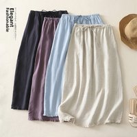 High Waist Cotton Linen Half Skirt Women Summer Thin Drawstring Elastic A-Line Long Skirt Slimming Effect Midi Skirt