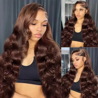 Chocolate Brown Human Hair 13x6 HD Lace Front Wig 40 42 Inches Brazilian Remy Hair Wig 13x4 Lace Body Wave Colored Human Hair Wig For Women