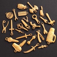 5pcs Various Tool Charms Sword Wrench Scissors Gold Color Stainless Steel Pendants For Jewelry Making Supplies DIY Bag Keychain