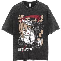 Vintage Washed Tshirts Chainsaw Man Anime T Shirt for Men Harajuku Tee Cotton Fashion Streetwear Unisex Tops