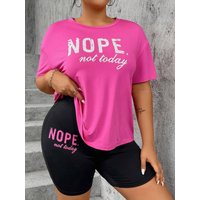 Nope Not Taday Letter Prints Short Sleeved Suit Fashion Women Tops & Shorts Two Pieces Set Summer Casual O-Neck Oversize Clothes