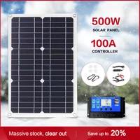 500W 12V Portable Solar Panel 20W/H Waterproof USB Port Solar Power Solar 5V Battery Charger Outdoor Camping Phone Power Bank