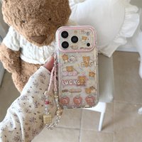 Cute Strawberry Rilakkuma Phone case for iPhone 17 Pro 16 Pro Max 15 Pro Cover With Chain Fundas kawaii Cartoon Shockproof Cases