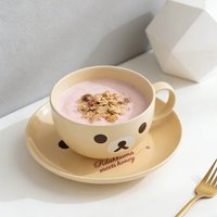 Cartoon Bear Face Coffee Mug Set Kawaii Ceramic Cup and Saucer for Milk Tea Aesthetic Japanese Style Large Capacity Tableware