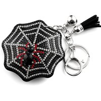 Gothic Spider Web Tassel Key Chain Bag Charms Full Crystal Black Red Rhinestones Silver Color Alloy Car Key Ring Jewelry Gifts