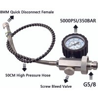 HPA Scuba Din G5/8 Gas Cylinder Refill Filling Charging Adapter Supply Valve Stainless Steel 5000PSI/350BAR With 50CM Air Hose
