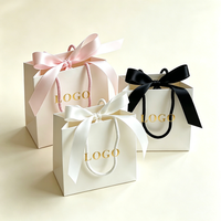5PCS Custom Logo Small Gift Bags Gold Stamping Wedding Bridal Shower Party Favor Jewelry Paper Bags with Bow Tie Packages