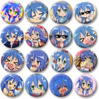 Funny Cute Cartoon Figure Izumi Konata Badge Tinplate Anime Lucky Star Button Pins Customizable Brooches for Bag Clothes Gifts