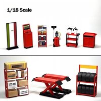 Diorama 1/18 Scale Car Repair Shop Tire Stand Model Lift Car Garage Repair Shop Tools Scene Display Accessories