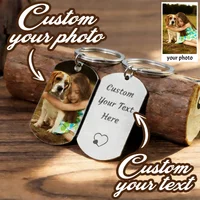 Customized Stainless Steel Military Tag Keychain with a Color Photo and Engraved Text on the Back, Personalized Classic Retro Style, Everyday Keychain, Family Keepsake, Birthday and Father's Day