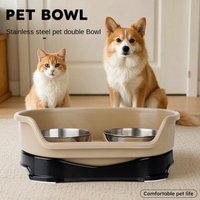 with Baffle Stainless Steel Dog Bowl Non-slip Removable Feeding Basin Water Bowl Eating and Drinking Water Detachable