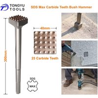 SDS Max Bush Hammer Bushing Tool 25 Carbide Teeth 40x300mm Concrete Surface Roughening Coating Removal Rotary Hammer Bit