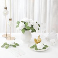 Artificial PE Foam Rose With Leaf Flower Holiday Wedding Bridal Bouquet DIY Decorative Gifts Home Outdoor Yard Table Decorations
