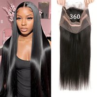 Brazilian Straight 360 Full Lace Frontal Natural Black 12-24 Inch 360 Transpants Lace Closure Virgin Remy Hair For Women