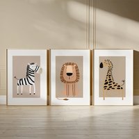 3pcs/set Bohemian Giraffe Zebra Woodland Canvas Printing Funny Lion Animal Wall Art Poster for Modern Nursery Home Decor Gifts