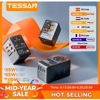 TESSAN 100W GaN Universal Travel Adapter with USB &Type C Fast Charging International Plug Adapter EU/UK/USA/AUS Plug for Travel