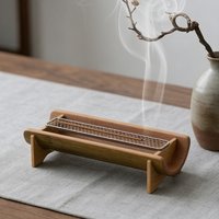 Natural Bamboo Incense Burner Metal Incense Holder with Bamboo Ash Catcher for Home Decor Yoga Meditation