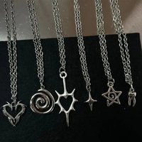Y2K Punk Spiral Heart Star Tooth Pendant Necklace Set Silver Tone Chain Necklaces for Women E-girl Grunge Aesthetic