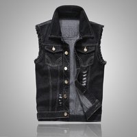 2025 New Four Seasons Retro Design Men's Cowboy Tank Top Men's Sleeveless Jacket Street Fashion Cowboy Tank Top Jacket Street Co