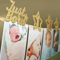Glitter Baby First 1st Birthday Banner Star Photo Frame Banners Garland with Clips for Baby Shower Birthday Party Decoration