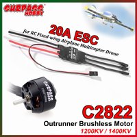 SURPASS HOBBY 2822 1200KV 1400KV Outrunner Brushless Motor 20A ESC 2-3S Speed Controller for RC Fixed-wing Aircraft Plane Drone
