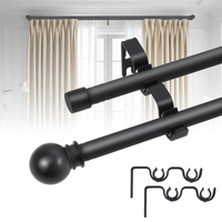 Black Double Window Curtain Rods, 5/8 Inch Diameter Dual Drapery Rod with Brackets for Bedroom,Patio,Sliding Glass Door