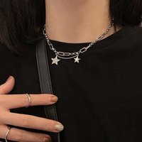 Silver Color Punk Sweater Chain Necklace for Women Vintage Trendy Stars Thai Silver Jewelry Party Accessories