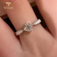 TFGLBU New 1CT Princess Cut Moissanite Diamond Ring for Women Cute Bridal 18k Plated Vintage Wedding Promise Band 925 Silver GRA