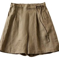 Women's Summer Linen-Cotton Shorts Loose Fit Elastic Waist Casual Breathable Solid Color Lightweight Thin Shorts