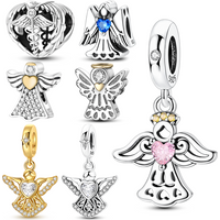925 Sterling Silver Angel Charms Bead CZ Zircon Love Heart Angel's Guardian Pendants Fit Original Bracelet DIY Jewelry Gift