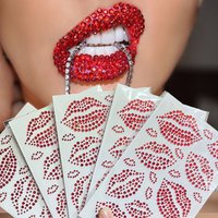 5/3/1pcs Sexy Kiss Red Lips Rhinestones Decoration Realistic Lip Gems Design Temporary Tattoo Sticker DIY Face/body/nail Decals