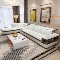 MANBAS Luxury L-Shaped Genuine Leather Sectional Sofa Sets with USB, Bluetooth Speaker - Living Room Italian Leather Couches