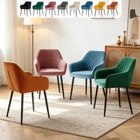 AINPECCA Set of 2/4 Dining Chairs Velvet Armchairs with Armrest Backrest Upholstered Seat Black Metal Legs