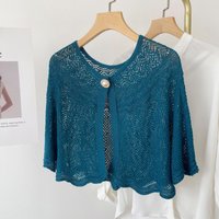 Women Summer Elegant Crochet Knit Cape Lace Short Shawls Shrug Poncho Sun-Proof Lace Hollow Out Thin Outwear Cape Cardigan