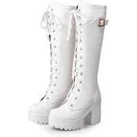 Retro Women's Knee High Boots Fashion Punk Style Casual Shoes for Woman Exquisite Self Cultivation High Heeled Boots Botas Mujer