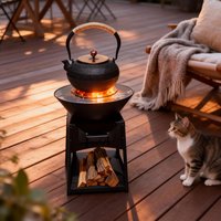 3 in 1 Outdoor Fire Pit, Camping Wood Stove with BBQ Grill and Tray, Square Metal Wood Burning Fireplace with Ash Drawer for Heating, Cooking, Tent