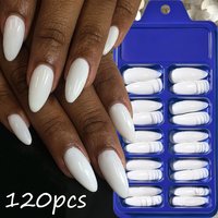 120pcs Pure White Almond Press On Nails Full Cover Medium Long White Wearable Gel Fake Nails Reusable False Nails Decorations