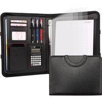 Multifunctional A4 3 Ring Binder PU Leather Business Portfolio with Calculator, Document Organizer