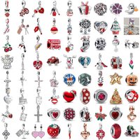 Valentine's Day Red Staryberry Charm Cross Hanging Jewelry Beads 925 Pure Silver Suitable for Primitive Bracelet Women's Jewelry