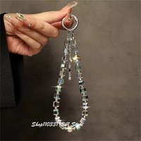 Crystal Tassel Star Clear Beaded Bracelet For iPhone Phone Strap Charm Chain Phone Lanyard Keychain Earphone Pendant Accessories
